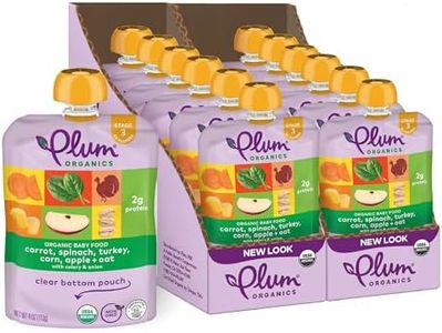 Plum Organics Stage 3 Organic Baby Food - Carrot, Spinach, Turkey, Corn, Apple, and Oat - 4 oz Pouch (Pack of 12) - Organic Baby Food Pouch