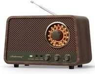 Audiocrazy Vintage Wooden AM FM Bluetooth Radio with Plug in Wall, Retro Bluetooth Speaker Radio with Aux in | Headphone Jack | Bass Control, for Home, Office, Kitchen