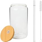 Printers Jack Sublimation Glass Cups with Bamboo Lids and Straw, 16 oz Clear Sublimation Iced Beer Drinking Glasses, Sublimation Glass Blanks for Iced Juice Coffee Soda Drinks, 1 Pack Transparent