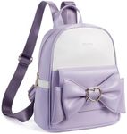 Telena Mini Backpack for Girls Womens Cute Bowknot Small Backpack Purse Leather Bookbag, Purple-White