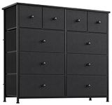 REAHOME Dresser for Bedroom with 10 Drawers, Wide Black Dresser with Wood Top, Fabric Storage Tower, Sturdy Steel Frame Storage Organizer for Living Room, Hallway, Entryway, Closets, Black Grey