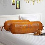 Stylo Culture Ethnic Polydupion Cylindrical Hotdog Pillow Bolster Pillow Covers Brown Jacquard Brocade Border Elephant Large Settee Cylinder Cushion Covers (Set of 2) | 30x15 Inches (76x38 cm)