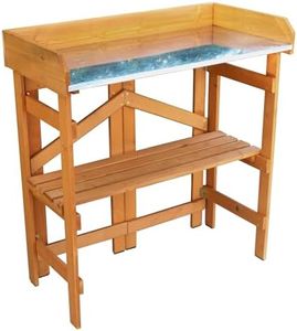 Merry Garden Folding Utility Table & Potting Bench, Natural Stained with Adjustable Shelf