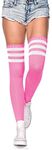 Leg Avenue Women's Three Stripes Athletic Ribbed Thigh High Socks, NEON Pink, One Size