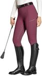 FitsT4 Sports Women's Full Seat Riding Tights with Zipper Pockets Horseback Riding Pants Equestrian Breeches for Women Burgundy XL