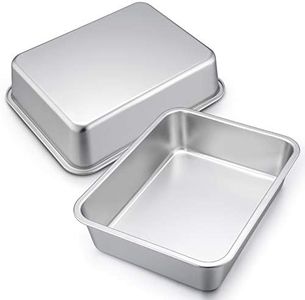 P&P CHEF 12.7-inch Lasagna Baking Pan Set of 2, Stainless Steel Deep Roasting Pans for Brownie, Bread, Meat, Deep Dish & Round Corner, Easy Clean & Dishwasher Safe - Rectangular