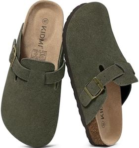 KIDMI Women's Suede Clogs Leather Mules Cork Footbed Sandals Potato Shoes with Arch Support Army Green 43 (Size 11)
