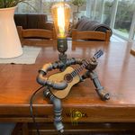 WIBOTA Music Guitar Table Lamp Art Decor Stuff for Men Him DVD Lovers Cool Gifts for Edison Bulb Player Steampunk Pipe Man Room Art for Retro Industrial Robot Lights-WIBOTA