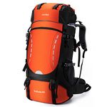 HOMIEE 60L Hiking Backpack, Lightweight Hiking Daypack with Rain Cover for Travel/Mountaineering/Climbing/Hiking/Camping, Orange