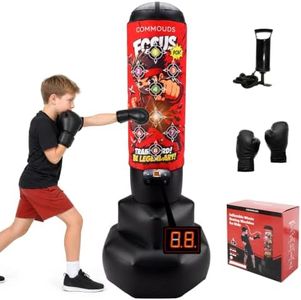 67" Kids Punching Bag with Digital Scoring, Kids Boxing Set Ages 6-14 | Lights, Music & 4 Game Modes, Fast-Rebound Punching Bag with Gloves for Karate, Taekwondo, Birthday Gifts Toys for Boys Girls