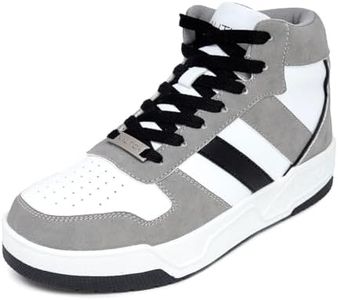 Nautica Boys High-Top Sneakers Lace-Up Trainers Basketball Style Shoes-Huxley Youth-White Grey Black Size-4