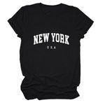 New York USA Tshirt, Funny New York City Shirt Womens Crewneck United States Classic Tee Tops Vintage America Gift, Black, Medium