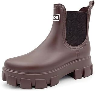 Amoji Unisex Chelsea Rain Boots Waterproof Platform Short Boots Short Rainy Footwear 917 Brown 13 Women/12 Men