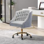 Velvet Home Office Chair with Gold Base, Comfortable Modern Cute Desk Chair, Adjustable Swivel Task Chair for Living Room Bedroom Vanity Study, Grey