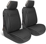 MotorBox Car Seat Covers – Ranch Leatherette Faux Leather Black Seat Covers for Car – Diamond Stitched Cushioned Seat Protectors for Automotive Accessories, Trucks, SUV, Car – Two Front Covers