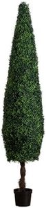 Nearly Natural 8-FT Artificial Boxwood Topiary Tree for Indoor/Outdoor Decoration, Faux Boxwood Tower Topiary Cone Shaped Plant Decorating Hedge, UV Resistant with Black Nursery Pot