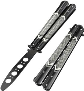 GOOD WORKER Butterfly Trainer - Practice Balisong Butterfly Knives NOT Real NOT Sharp Blade - Cool Design - Black Dull Trick Butterfly - Butter Fly Training - Stocking Stuffers for Men K14B