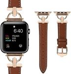 Designer Leather Bands Compatible with Apple Watch Band 42mm 44mm 45mm 49mm Women Men,Luxury Noble Dressy Leather Strap with D-Shape Metal Buckle for iWatch Ultra SE & Series 8 7 6 5 4 3 2 1 ，Brown