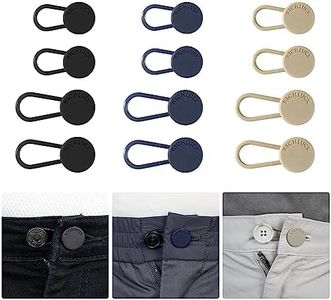 RichLuck 12 extensores de botón para pantalones, pantalones y botones extensores de cintura, botón extendido ajustable para pantalones, vestidos, camisas (negro, azul, caqui)