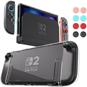 Switch 2 Dockable Case with Screen Protector - Clear Hard Shell Cover with Joy-Con Grip TPU, Thumb Caps - Protective Accessories Kit for Nintendo Switch 2 Console & Dock
