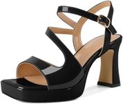 SAMMITOP Platform Heels for Women Open Square Toe Strappy Chunky High Heeled Sandals Slingback Heels Ankle Strap Wedding Party Office Shoes 3.5 Inch, Black, 8.5