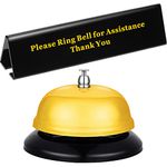 Desk Service Dinner Bell Metal Construction Call Bell and Double-Side No Receptionist Sign Please Ring Bell Sign for Service Assistance for Hotels Schools Restaurants Reception Areas (Yellow Bell)