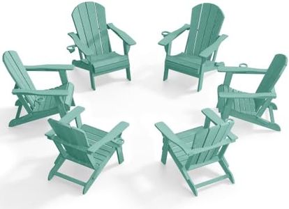 AreShark HDPE Folding Adirondack Chair with Cup Holder, Set of 6, Aruba