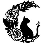 CREATCABIN Cat Metal Wall Art Decor Iron Wall Art Black Moon Hollow Cat Rose Sculpture Wall Hanging Silhouette Decor Rustic Cat Wall Decor Sign for Cats Lover Indoor Outside Living Room Home 7 x 7Inch