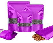 Rimiko 50pcs Resealable Stand up Foil Pouches with Clear Window, Zipper Aluminum Ziplock Bags, Mylar Bags for Food Storage, Colorful Matte Packaging for Candy Coffee Beans (Violet, 4.7"x 7.9")