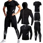 5PCS Gym Clothes for Men,Workout Sets incluir Compression Shirt Pants Hoodie Jacket for Spring, summer, autumn and winter outdoor sports running, basketball football training, indoor fitness