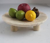 Nawgnail Handmade Travertine Fruit Bowl for Kitchen Counter 10", Large Decorative Bowl for Home Decor, Modern 3-Legs Serving Plate, Key Bowl for Entryway