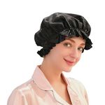 ZIMASILK 100% Mulberry Silk Bonnet for Women Hair Care, Double Layered, Silk Hair Wrap for sleeping with Elastic Stay On Head (1Pc, Black+Black)