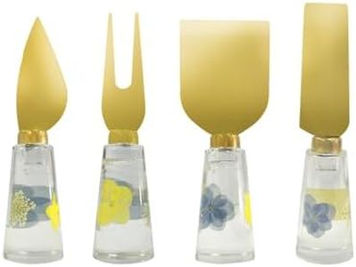 fanhuashijin Artistic Cheese Knife Set: Gold Stainless Steel cheese spreader - Resin Handcrafted Handle with Pressed Flowers - Non-Slip Design for Tasting Party