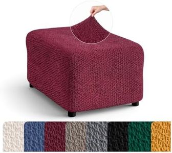 PAULATO BY GA.I.CO. Ottoman Cover Stool Cover Pouf Slipcover - Soft Polyester Fabric Slipcover - 1-Piece Form Fit Stretch Furniture Protector - Velvet Collection - Burgundy (Ottoman)