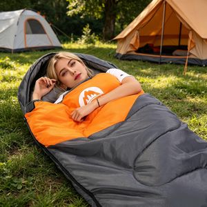 3-Season Sleeping Bag – Grey/Orange, Lightweight Camping Gear