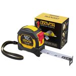 LEXIVON 10Ft/3m DuaLock Tape Measure | 3/4-Inch Wide Blade with Nylon Coating, Matte Finish White & Yellow Dual Sided Rule Print | Ft/Inch/Fractions/Metric (LX-200)