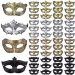 FEQO 48 Pieces Masquerade Masks Vintage Antique Masks Couple Venetian Masks for Halloween Carnivals Masquerade Party, 4 Colours (Dancer, Prince, Princess, Peri)