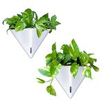 LaLaGreen Wall Planters for Indoor Plants - 2 Pack, 12 Inch Large Self Watering White Geometric Hanging Flower Vase Vessel with Metal Hanger, Modern Stylish Wall Mounted Succulent Pot Holder Decor