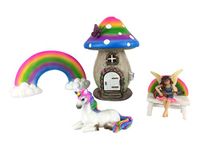 GlitZGlam Miniature Rainbow Mushroom Fairy House - 5-Piece Set - a Miniature Fairy House Set for Your Fairy Garden