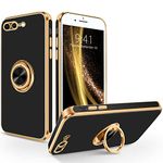 SouliGo iPhone 8 Plus Case, iPhone 7 Plus Case 360° Ring Holder Kickstand for Magnetic Car Mount Slim Luxury Bling Plating Soft TPU Anti-Scratch Protective Bumper Phone Cover, Black