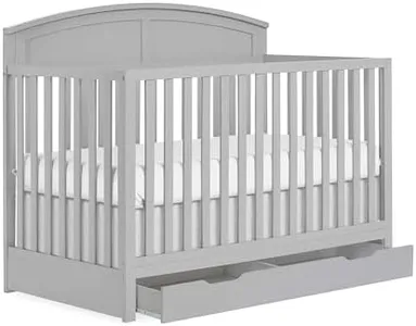 Dream On Me Storybrooke 5 in 1 Convertible Crib with Under Drawer in Pebble Grey, JPMA & Greenguard Gold Certified, Made of Sustainable Pinewood, Non-Toxic Water-Based Paint Finish