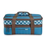 Rachael Ray Expandable Insulated Casserole Carrier for Hot or Cold Food, Thermal Lasanga Lugger Tote for Pockluck, Parties, Picnic, and Cookouts, Fits 9" x 13" Baking Dish, Bias Plaid Marine Blue