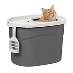 Iris Ohyama, Cat litter box, Closed cat toilet house, Ventilation opening, Plastic (PP) BPA-free, Scoop, L52 x W37.5 x H36.5 cm, TECL-20, Grey/ White