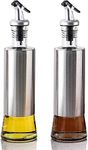 P-PLUS INTERNATIONAL Oil Vinegar Dispenser with Steel Cover 320ml Pack of 2 | Salad Dressing Cruet Glass Oil Bottle | Vinegar Cruet Dispenser | No Drip, Dust and leak-proof Household