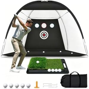 Golf Net: 10x7FT Practice Net with Mat – for Chipping, Swing & Driving Practice –Golf Nets for Backyard, Indoor & Outdoor Use – Ideal Gifts for Men, Women, Dad, Husband, Golfers