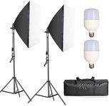 Professional Softbox Lighting Kit, Photography Studio Equipment Continuous Lighting System with 2X 25W 5500K LED Bulb for Portraits Fashion, Advertising Photo Shooting YouTube Video