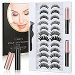 URAQT Magnetic Eyelashes with Eyeliner, 12 Pairs Natural Look False Magnetic Eyelashes with 2 Tubes Waterproof Magnetic Eyeliner, Reusable Fake Eye Lashes for Makeup Eyelashes Extension, No Glue