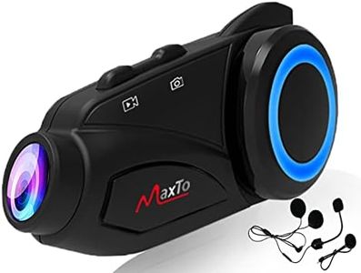 MAXTO Motorcycle Bluetooth Intercom with Camera M3 motorbike Helmet headset,6 Riders1000M intercom Communication system Kit,Wireless Interphone (Siri Google Assistant/Waterproof/FM/TF Card Max 128G)