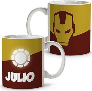 LolaPix Taza Superhéroes Personalizada con Nombre. Regalo Friki. Varios Diseños y Colores Interior. Ironman. Taza cerámica 330ml