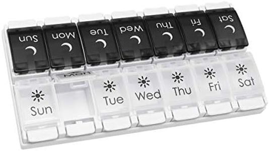 EZY DOSE Push Button 7Day Pill Medicine Vitamin Organizer Box Weekly Am Pm and Lids, Black & White Am/Pm, 1 Count